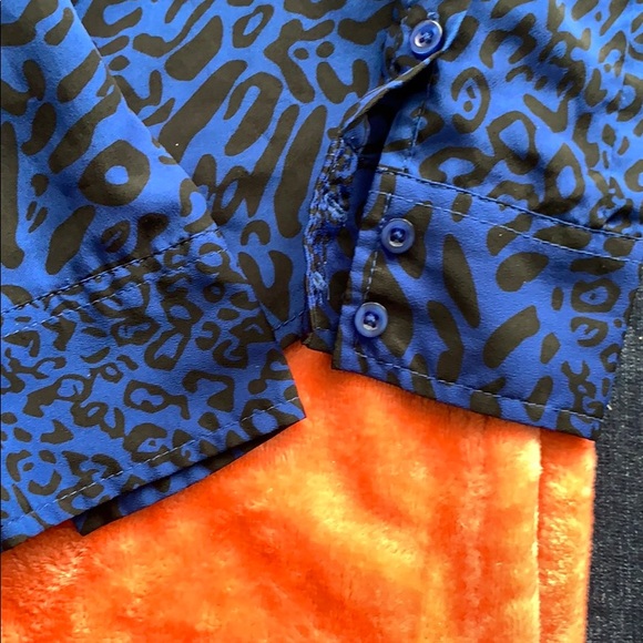 ATTITUDE blouse collar button down, black and blue - Picture 3 of 7